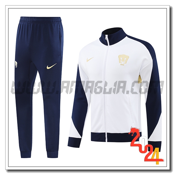 Tuta Allenamento Giacca Pumas UNAM Bianco/Blu/Giallo 2024 2025