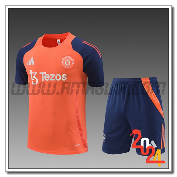 Kit Maglia Allenamento Manchester United Bambino Arancia/Blu 2024 2025