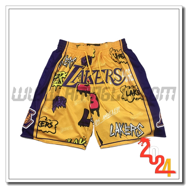 Pantaloncini NBA Los Angeles Lakers 2024/25 Giallo/viola -02