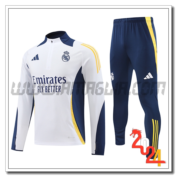 Tuta Allenamento Real Madrid Bambino Bianco/Blu/Giallo 2024 2025