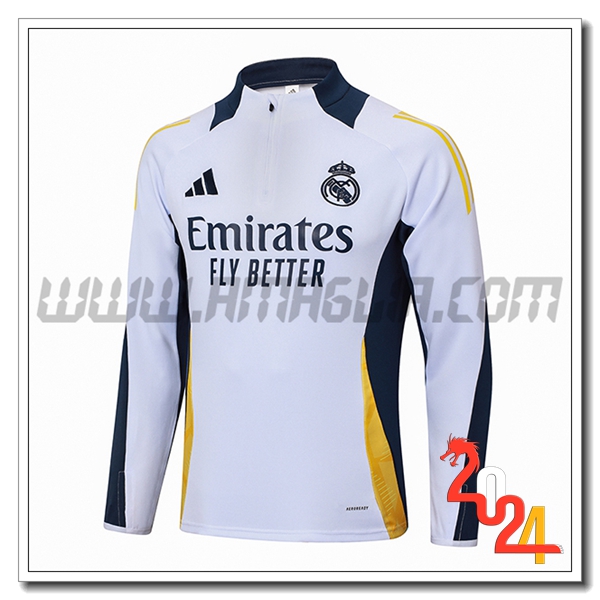 Felpa Allenamento Real Madrid Bianco/Blu/Giallo 2024 2025