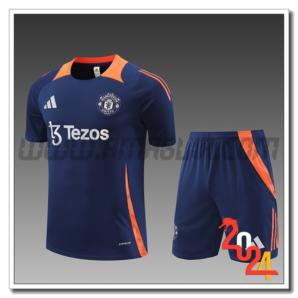 Kit Maglia Allenamento Manchester United Bambino Blu/Arancia 2024 2025