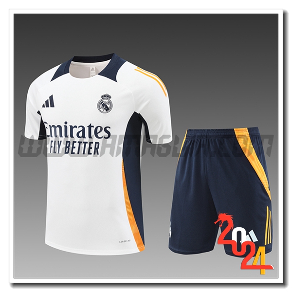Kit Maglia Allenamento Real Madrid Bambino Bianco/Nero/Arancia 2024 2025