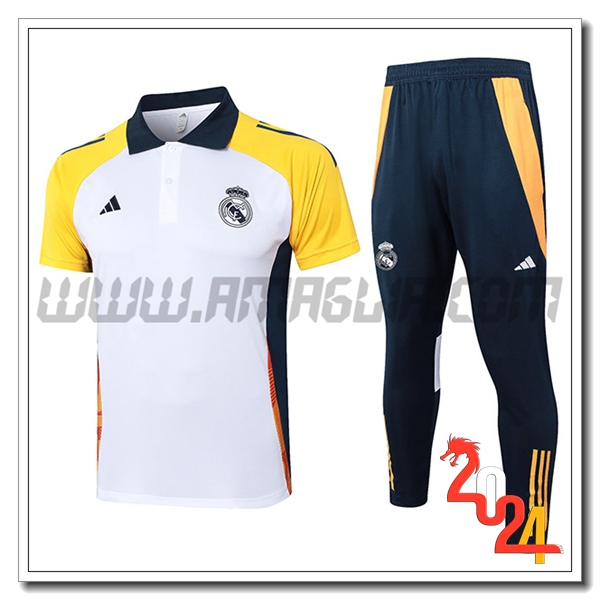 Kit Maglia Polo Real Madrid Bianco/Giallo/Blu 2024 2025