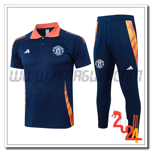 Kit Maglia Polo Manchester United Blu/Arancia 2024 2025
