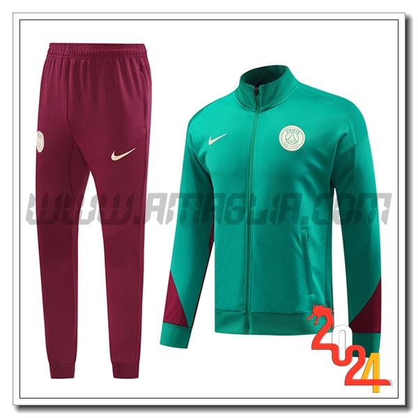 Tuta Allenamento Giacca PSG Verde/Rosso 2024 2025