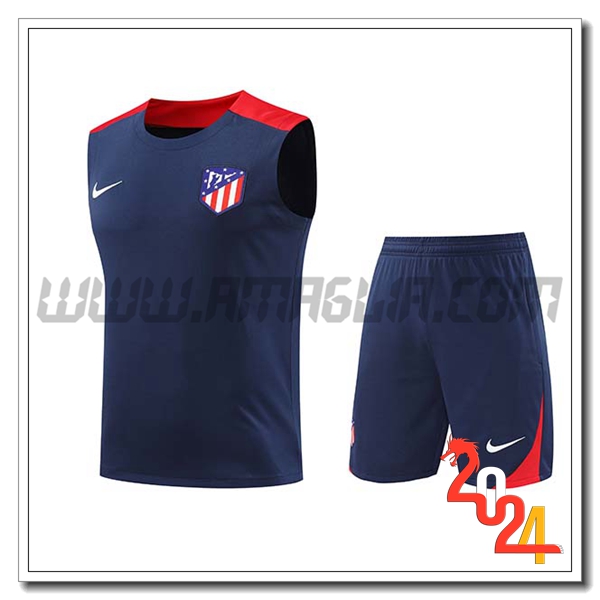 Kit Canotta Allenamento Atletico Madrid Blu/Rosso 2024 2025
