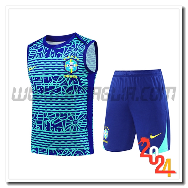 Kit Canotta Allenamento Brasile Blu/Verde 2024 2025