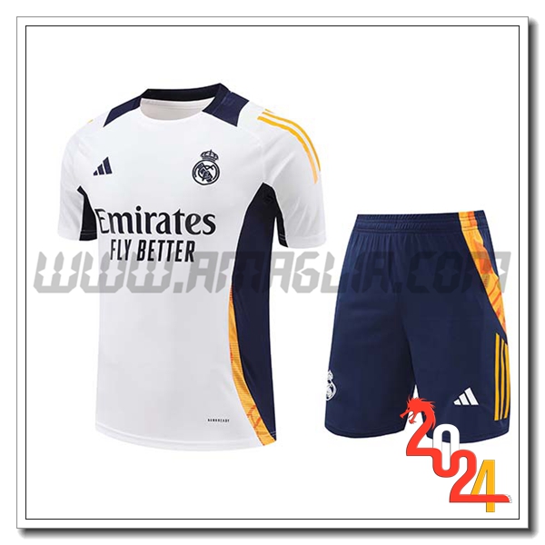 Kit Maglia Allenamento Real Madrid Bianco/Blu/Arancia 2024 2025