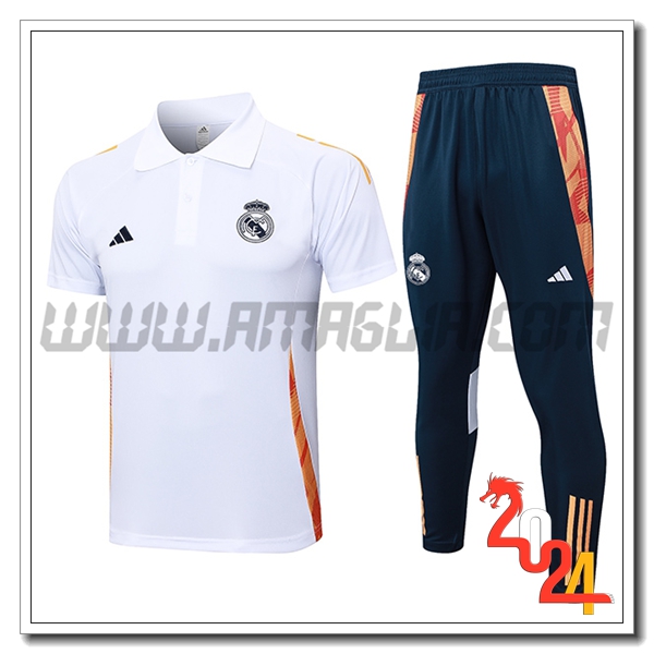 Kit Maglia Polo Real Madrid Bianco/Arancia 2024 2025