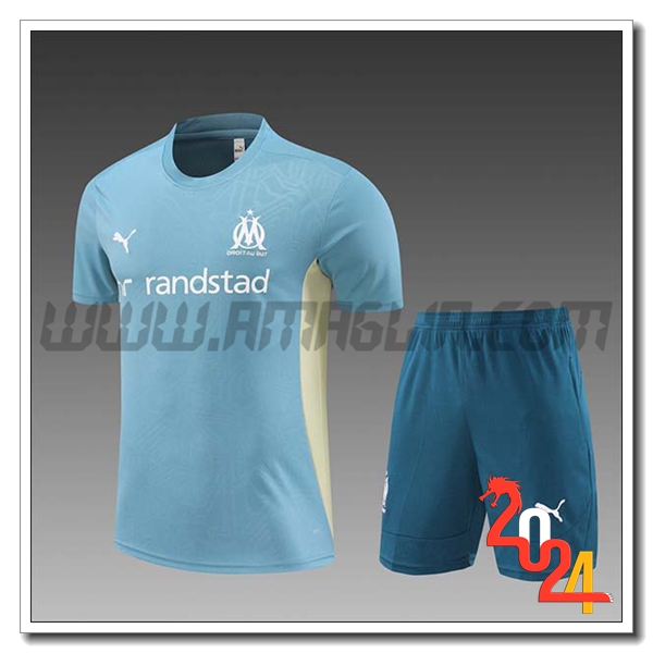 Kit Maglia Allenamento Marsiglia Bambino Verde/Bianco 2024 2025