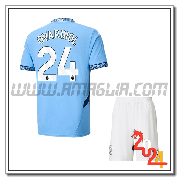 Kit Maglia Manchester City Bambino GVARDIOL #24 Prima 2024 2025