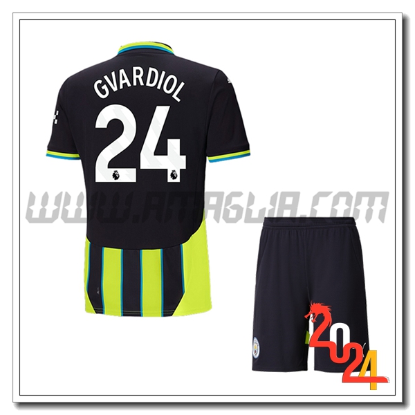 Kit Maglia Manchester City Bambino GVARDIOL #24 Seconda 2024 2025