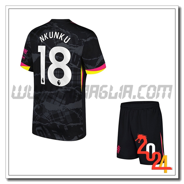 Kit Maglia FC Chelsea Bambino NKUNKU #18 Terzo 2024 2025