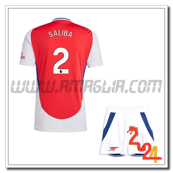 Kit Maglia Arsenal Bambino SALIBA #2 Prima 2024 2025