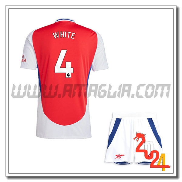 Kit Maglia Arsenal Bambino WHITE #4 Prima 2024 2025