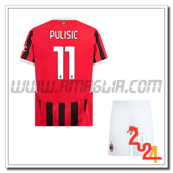 Kit Maglia AC Milan Bambino PULISIC #11 Prima 2024 2025