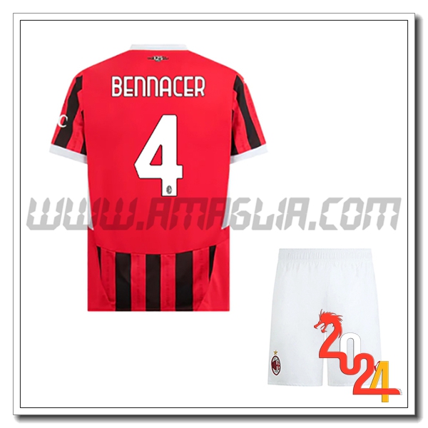 Kit Maglia AC Milan Bambino BENNACER #4 Prima 2024 2025
