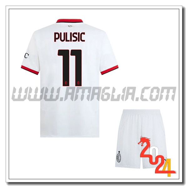 Kit Maglia AC Milan Bambino PULISIC #11 Seconda 2024 2025