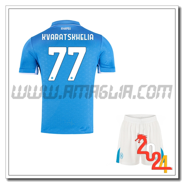 Kit Maglia SSC Napoli Bambino KVARATSKHELIA #77 Prima 2024 2025