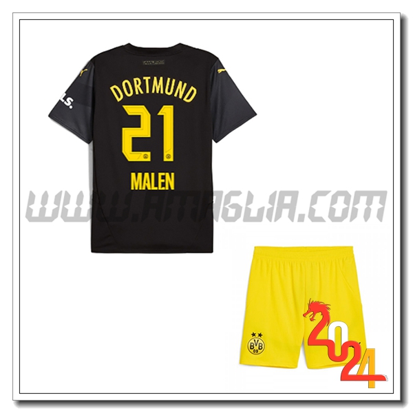 Kit Maglia Dortmund BVB Bambino MALEN #21 Seconda 2024 2025