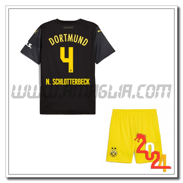 Kit Maglia Dortmund BVB Bambino N.SCHLOTTERBECK #4 Seconda 2024 2025