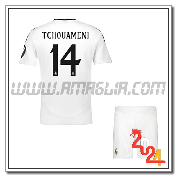 Kit Maglia Real Madrid Bambino TCHOUAMÉNI #14 Prima 2024 2025