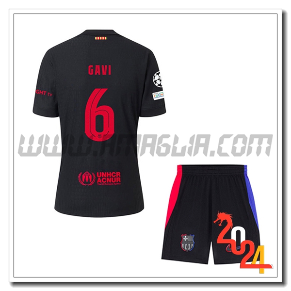 Kit Maglia FC Barcellona Bambino GAVI #6 Seconda 2024 2025