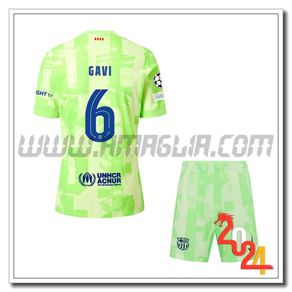 Kit Maglia FC Barcellona Bambino GAVI #6 Terzo 2024 2025