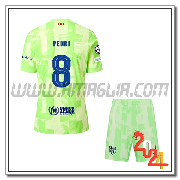 Kit Maglia FC Barcellona Bambino PEDRI #8 Terzo 2024 2025