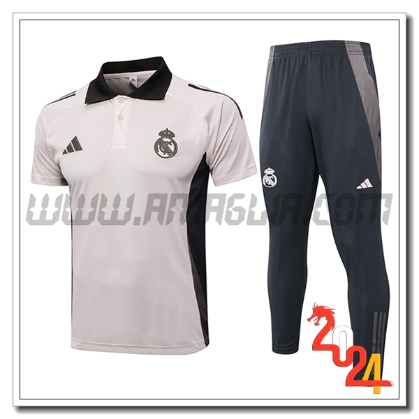 Kit Maglia Polo Real Madrid Rosa/Grigio 2024 2025