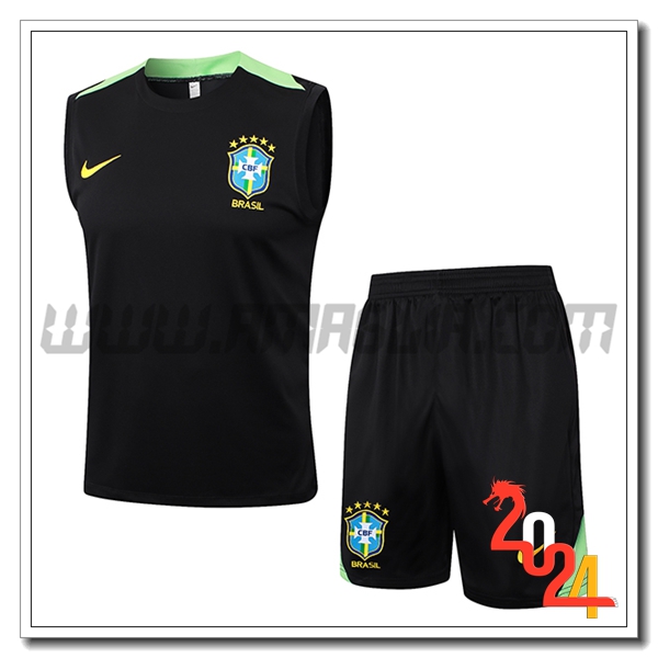 Kit Canotta Allenamento Brasile Nero/Verde 2024 2025