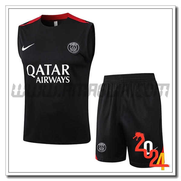 Kit Canotta Allenamento PSG Nero/Rosso 2024 2025 -02