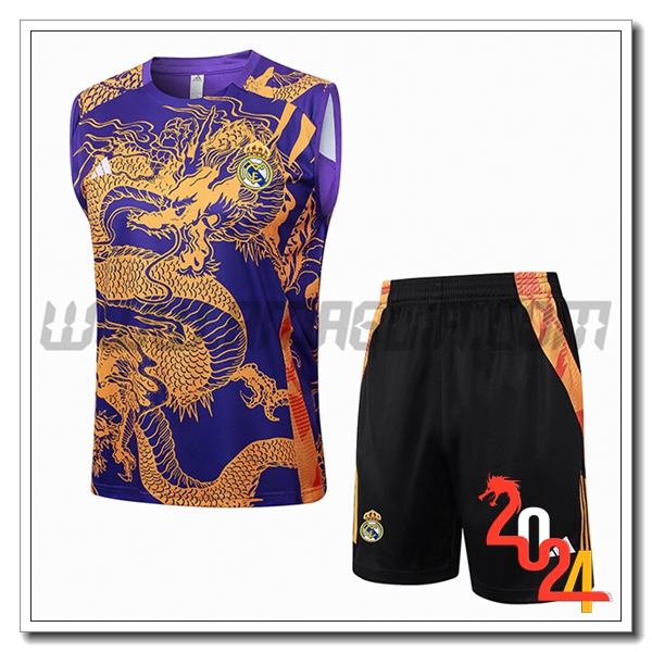 Kit Canotta Allenamento Manchester United viola/Giallo 2024 2025