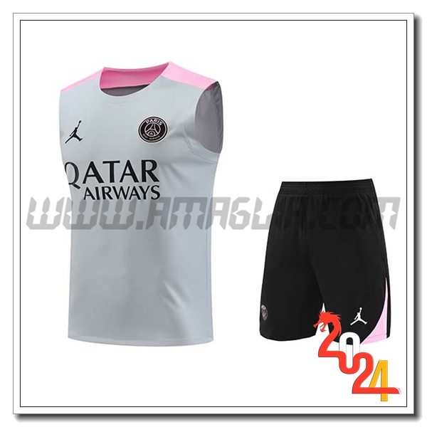 Kit Canotta Allenamento PSG Grigio/Rosa 2024 2025
