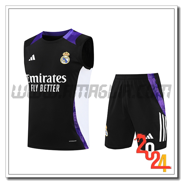 Kit Canotta Allenamento Real Madrid Nero/viola/Bianco 2024 2025