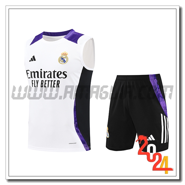 Kit Canotta Allenamento Real Madrid Bianco/Nero/viola 2024 2025