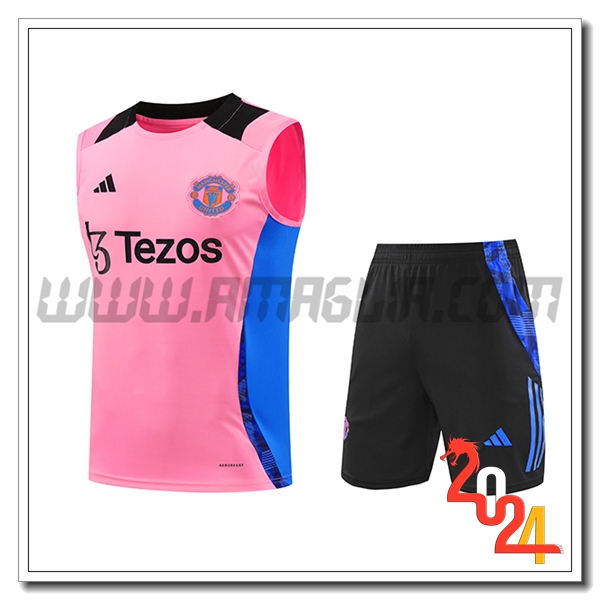 Kit Canotta Allenamento Manchester United Rosa/Blu/Nero 2024 2025