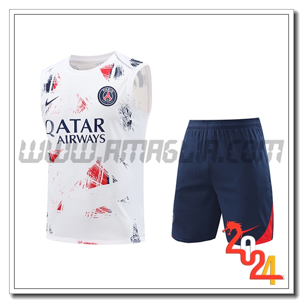 Kit Canotta Allenamento PSG Bianco/Blu/Rosso 2024 2025