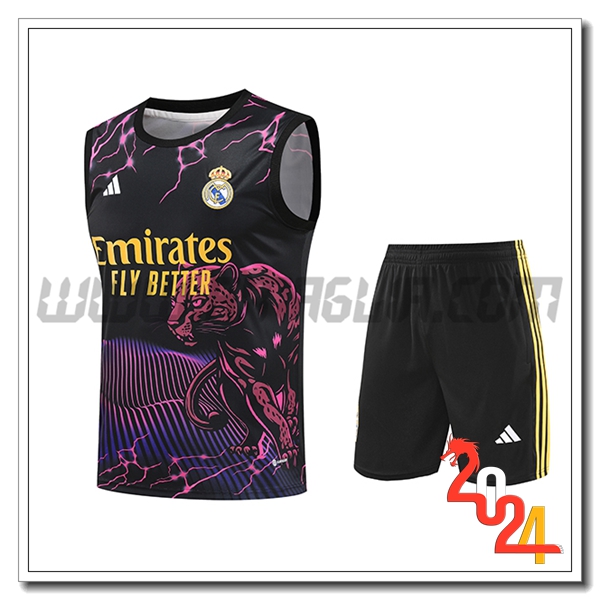 Kit Canotta Allenamento Real Madrid Nero/viola/Giallo 2024 2025