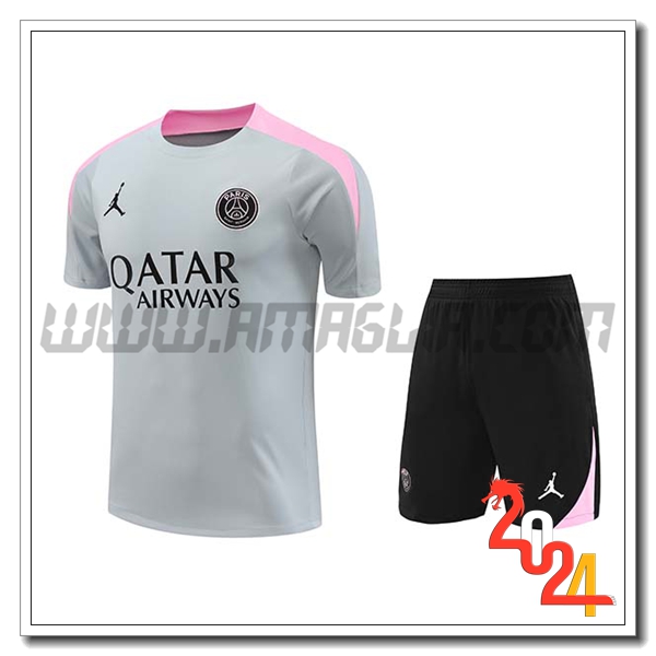 Kit Maglia Allenamento PSG Grigio/Rosa 2024 2025