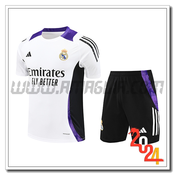 Kit Maglia Allenamento Real Madrid Bianco/Nero/viola 2024 2025