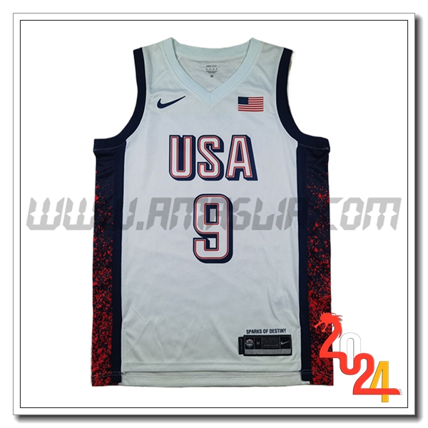 Maglia USA (HALIBURTON #9) 2024/25 Bianco/Nero/Rosso