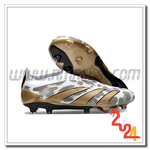 Adidas Scarpe Da Calcio PREDATOR ELITE LACELESS BOOTS FG Bianco/Grigio/Giallo -02