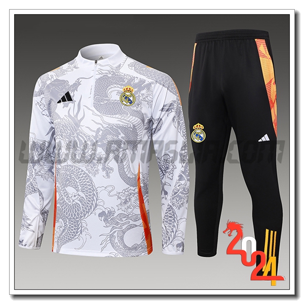 Tuta Allenamento Real Madrid Bambino Bianco/Grigio/Rosso 2024 2025