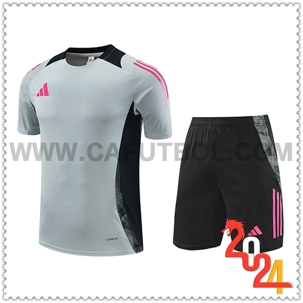 Kit Maglia Allenamento Adidas Grigio/Nero/Rosa 2024 2025