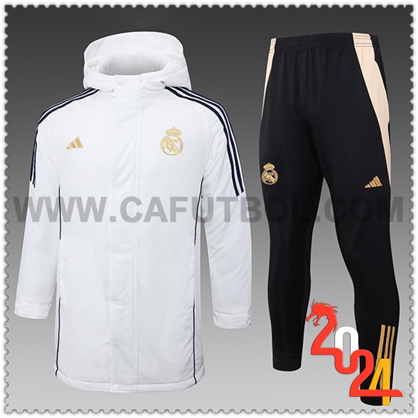 Tuta Piumino Con Cappuccio Real Madrid Bianco/Nero/Giallo 2024 2025