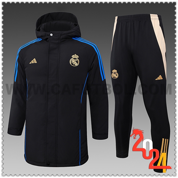 Tuta Piumino Con Cappuccio Real Madrid Nero/Blu/Giallo 2024 2025