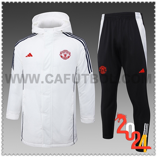 Tuta Piumino Con Cappuccio Manchester United Bianco/Nero 2024 2025