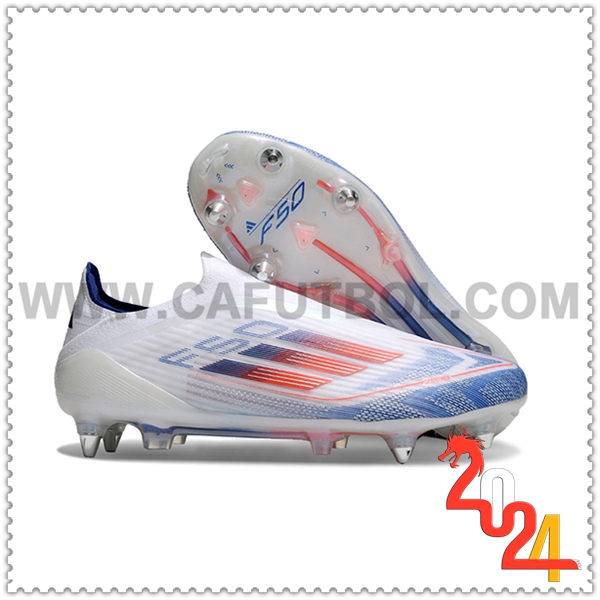 Adidas Scarpe da Calcio F50 Elite Laceless SG Bianco/Blu/Arancia